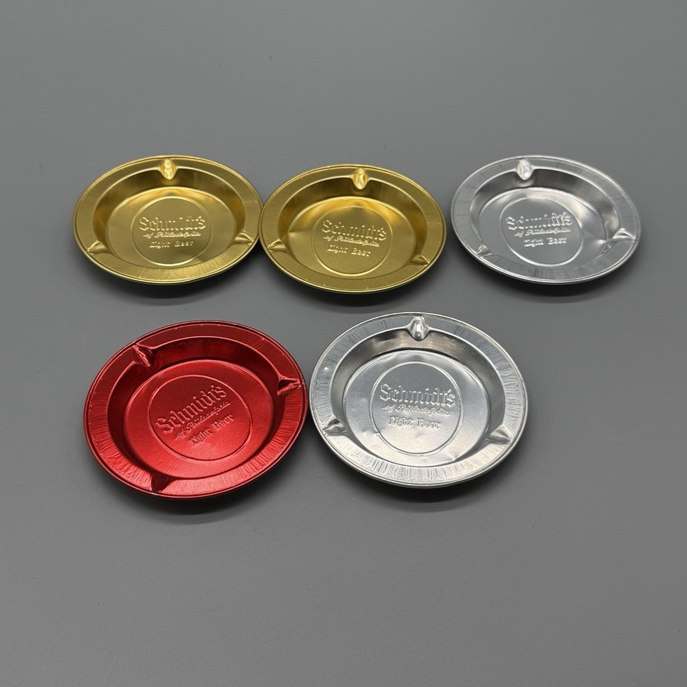 Vintage Schmidt's Beer Ashtrays Lot of 5 Philadelphia Aluminum Breweriana Bar